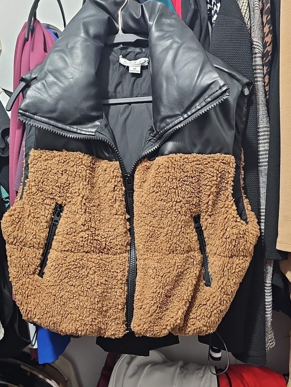 HYFVE Two-Tone Sherpa Vest in Black & Brown
